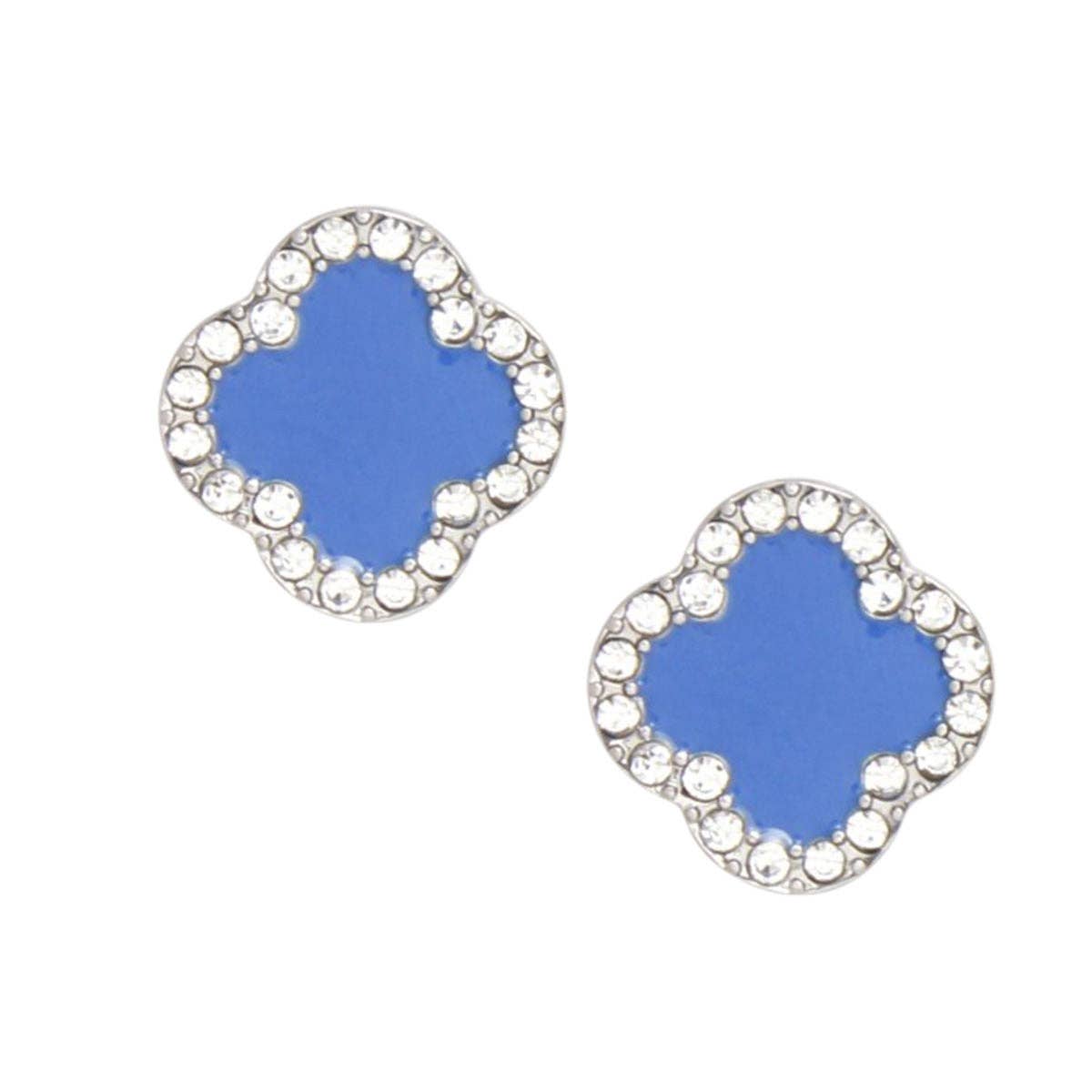 bleu Clous d'oreilles à tige en forme de trèfle et strass en argent bleu ZPB en vente sur Faire1