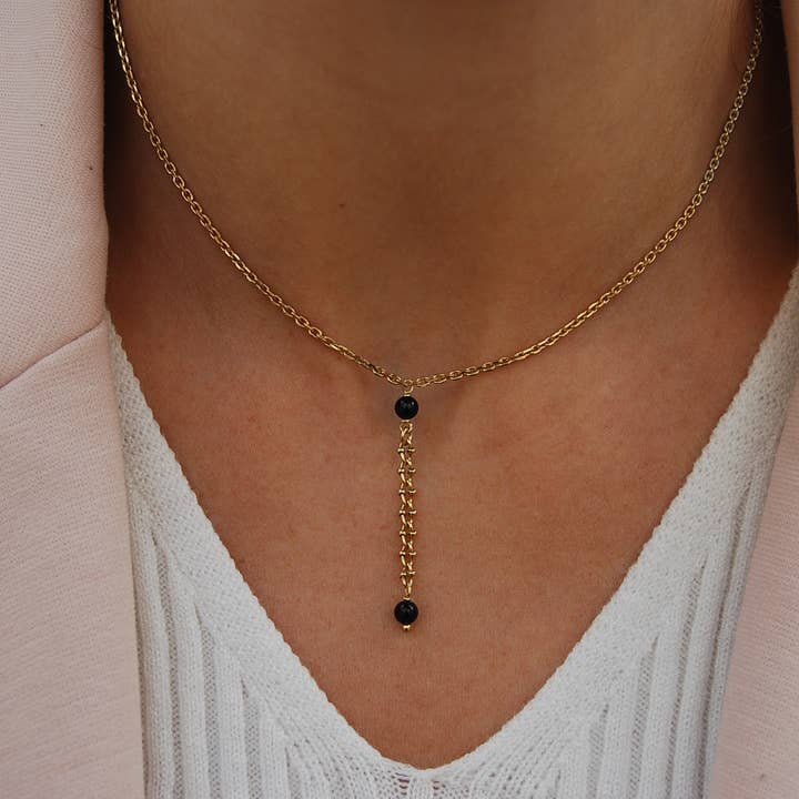 Silver 925 necklace with onyx, long layered necklace. for wholesale by Yneda Jewels