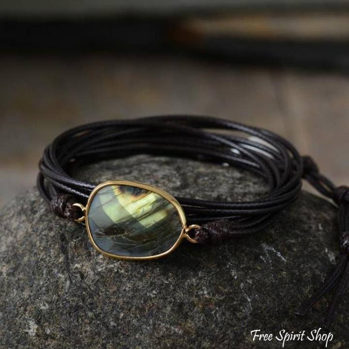 Natural Labradorite Gemstone Vegan Wrap Bracelet for wholesale by Free Spirit Shop