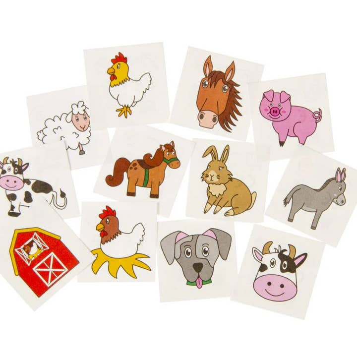 12 Piece Farm Animal Tattoos for wholesale by Kids Party Craft
