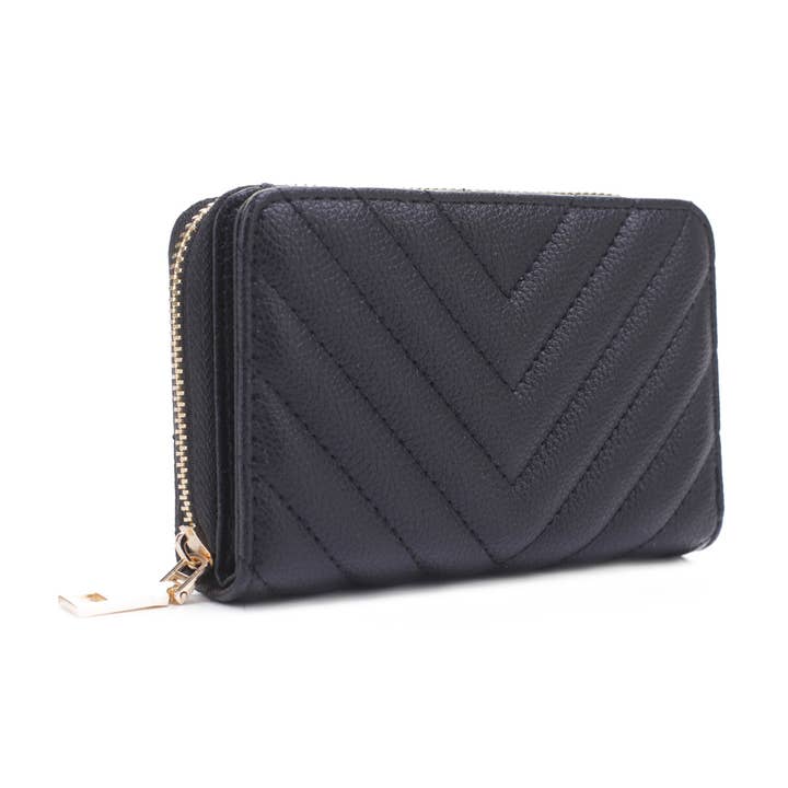 WQ1196 Chevron Quilted Zip Around Wallet with Folding Card Holder for wholesale by Isabelle Handbags