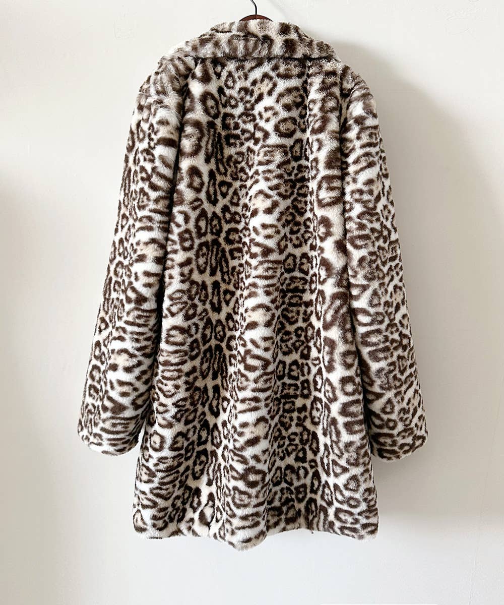 Leopard Leopard-Print Midi Faux-Fur Coat Plush Jacket for wholesale on Faire1