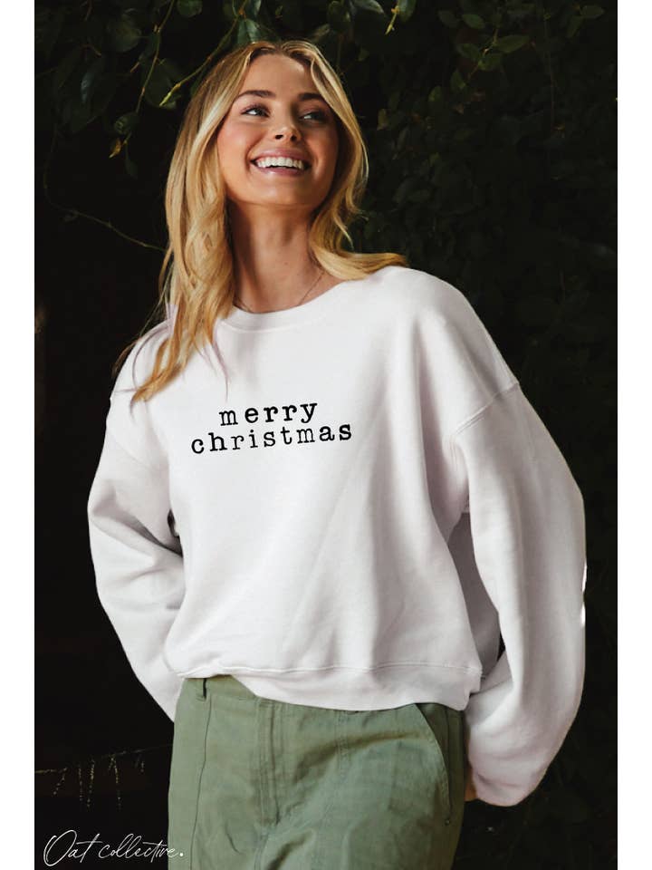OAT COLLECTIVE - Wholesale Graphic Sweatshirt - Women's - MERRY CHRISTMAS Mid Cropped Graphic Sweatshirt12