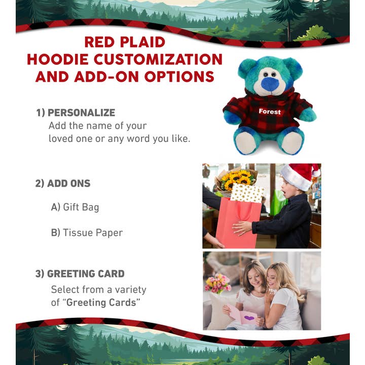 Cota Global - Wholesale Stuffed/plush toy – Kids & baby - SUPER-SOFT PLUSH - BLUE TIE-DYE BEAR 9" W/ RED PLAID HOODIE1