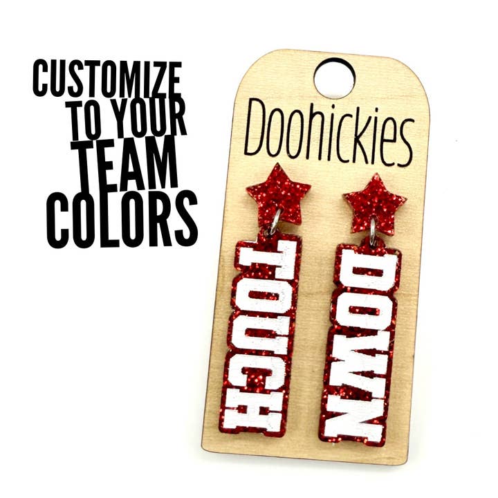 Glitzer-Touchdown-Ohrringe - Individuelle Spirit-Football-Ohrringe - 9 Farboptionen für den Großhandel von Doohickies