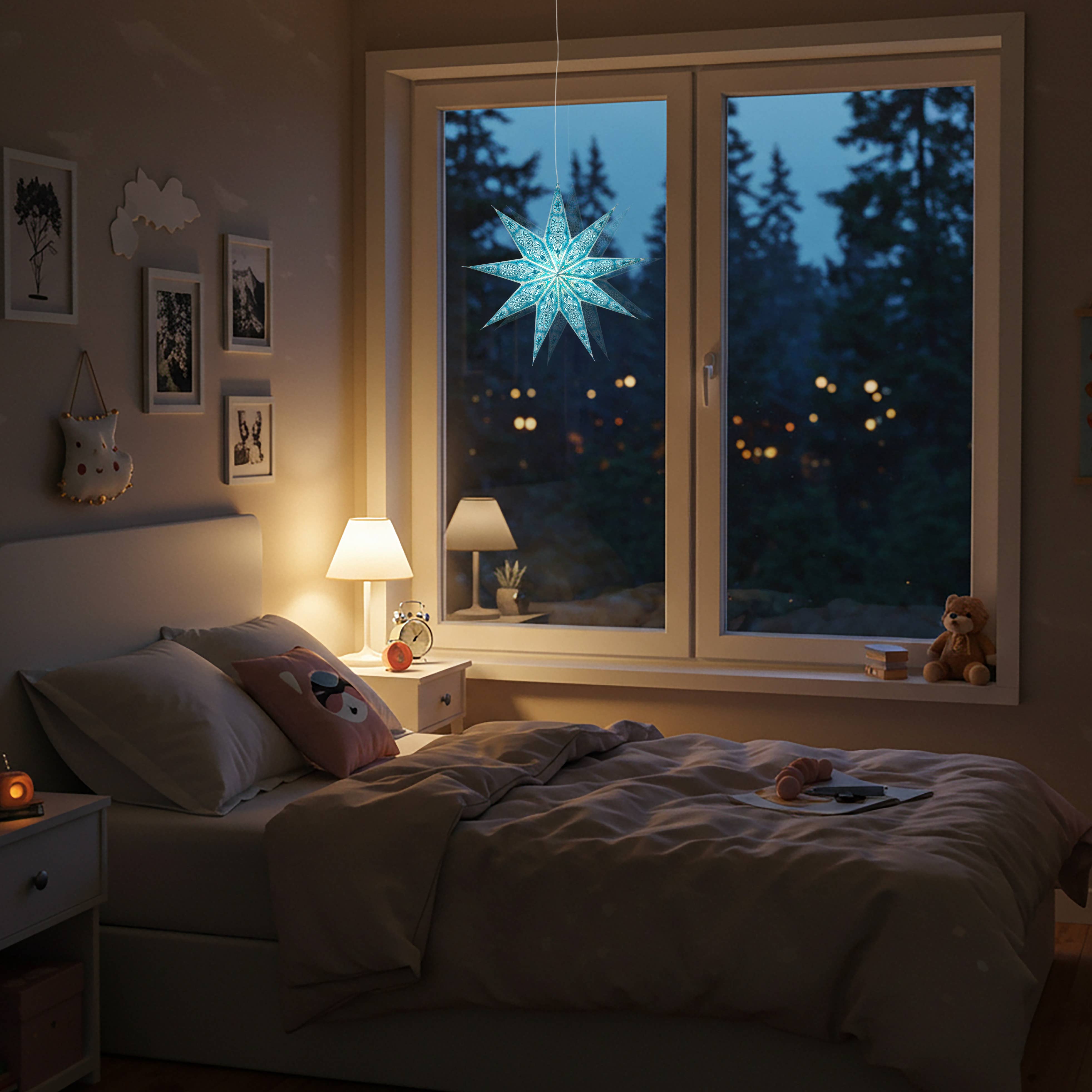 Artschatz LLC – wholesale Paper lantern/lamp – Phoenix 9 Point 17" Turquoise/ Sky blue Paper Star Lantern8