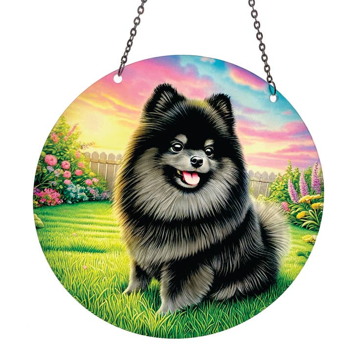 Black Pomeranian Acrylic Suncatcher with Chain #SC758 for wholesale by d'ears inc.