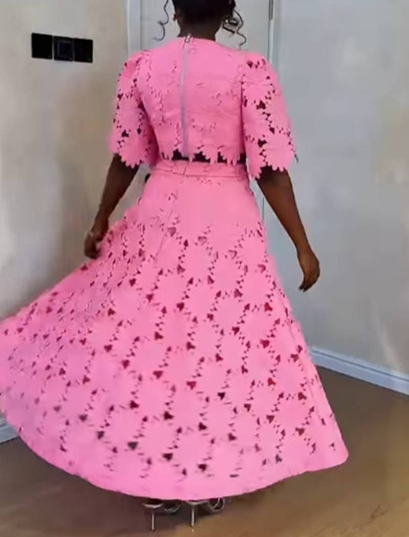 EmberLoom - Wholesale Top & Skirt Set - Women's - Floral Cut-Out Top and Midi Skirt Ensemble6