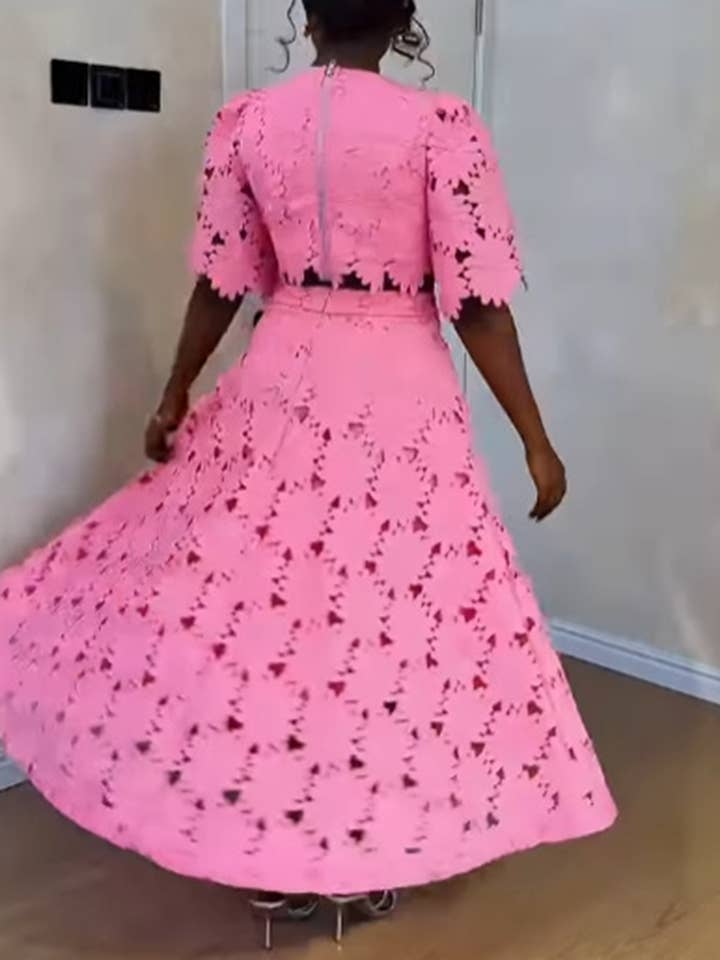 EmberLoom - Wholesale Top & Skirt Set - Women's - Floral Cut-Out Top and Midi Skirt Ensemble6