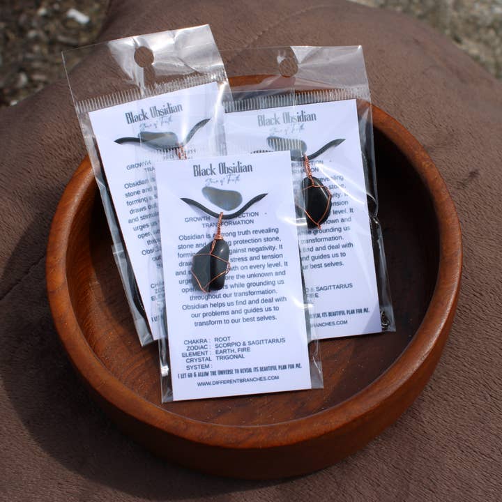 Different Branches - Wholesale Pendant/Charm Necklace - Obsidian Gemstone Necklace with Crystal Meaning Card1