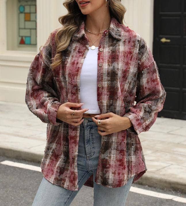 HIDDENBRAND - Wholesale Shirt Jacket/Shacket - Women's - Plaid jacket checked ripped shacket10