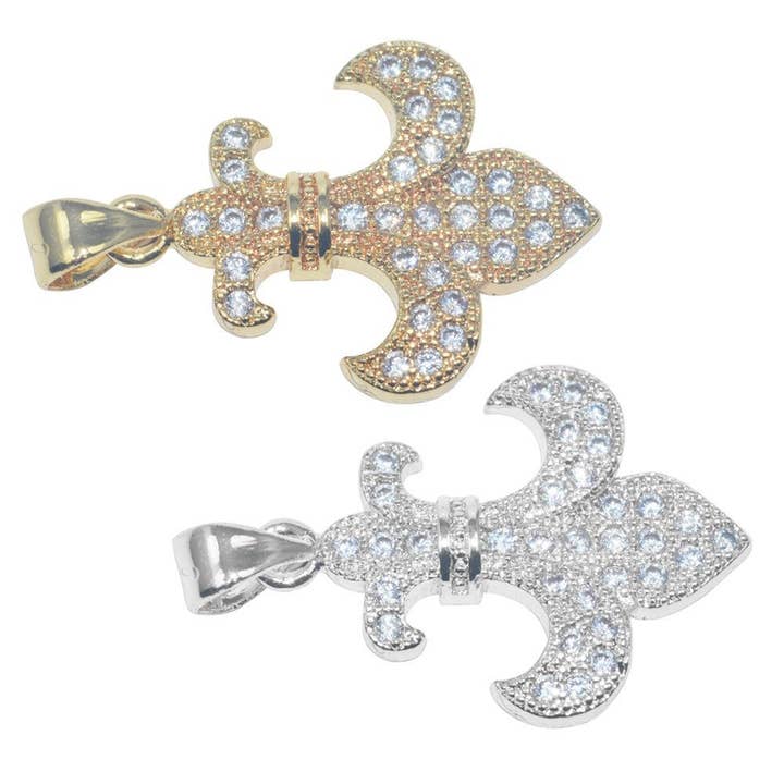Cubic Zirconia Gold Filled Cooper, Crystal Bead Bracelet Jewelry Necklace Pendant Lily Flower Fleur de lis Charm I-696 for wholesale by Aim Eternal