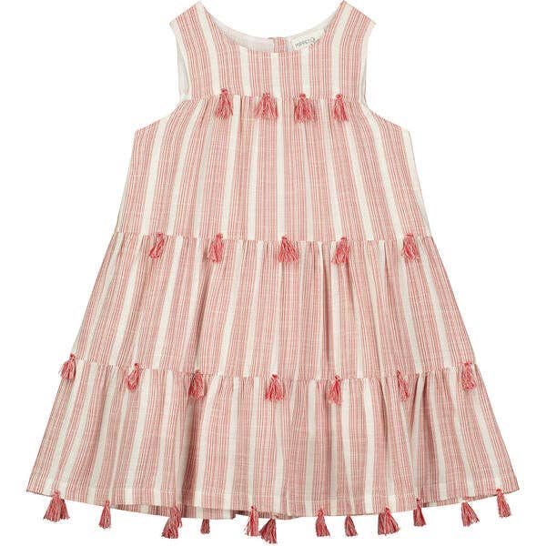 Cascade tassel dress in red and white stripe for wholesale by Poppet & Fox