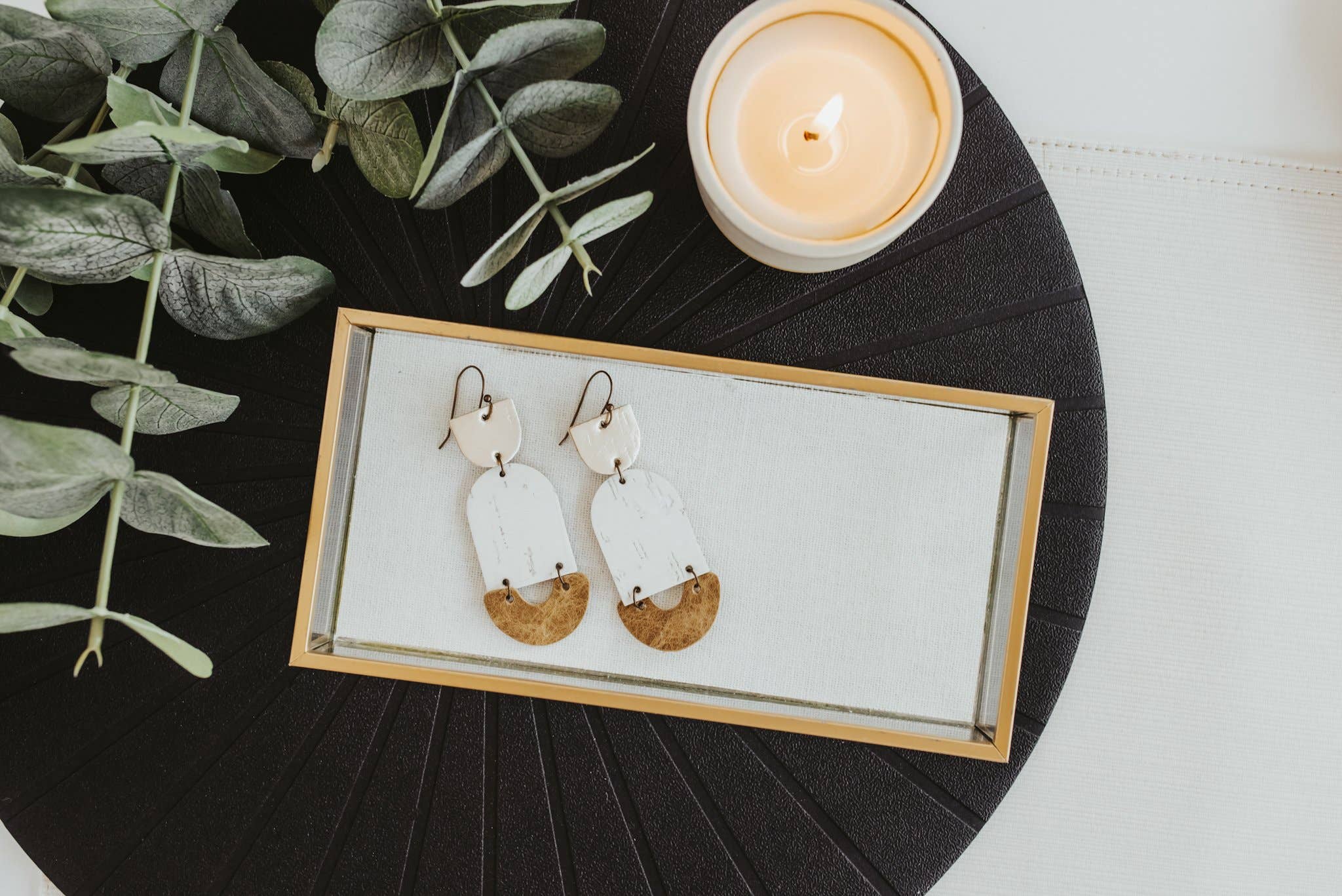 Anabelle+Oak - Wholesale Dangle Earrings - Neutral Geometric Drops | handmade leather cork earrings5