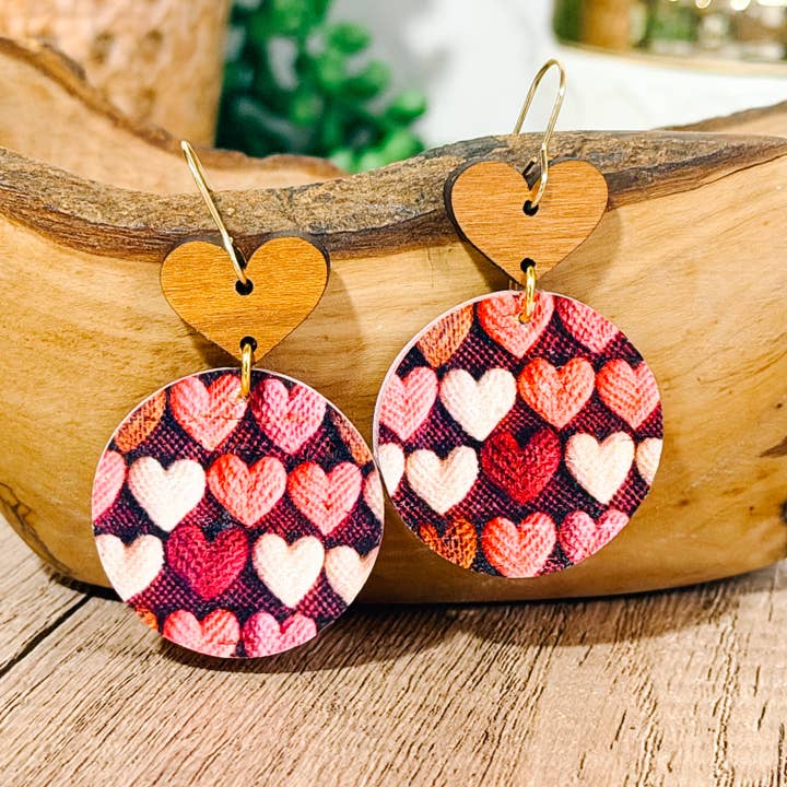 Embroidered Heart Dangle Earrings for wholesale by Bee Marie Market LLC