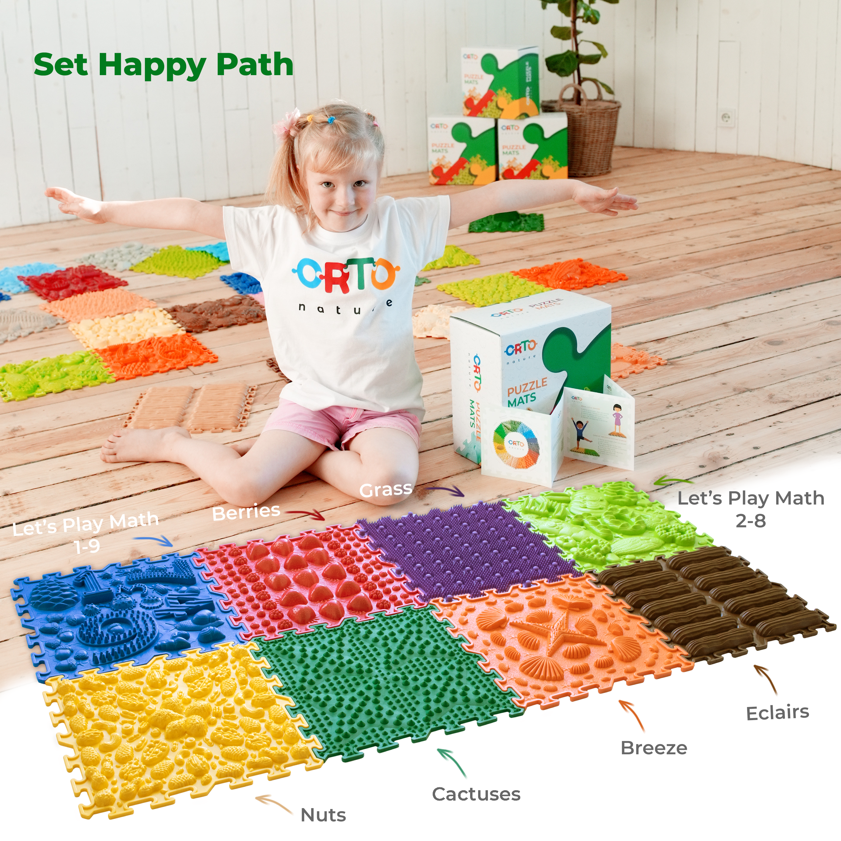 ORTONATURE – Puzzle - Crianças por atacado – Tapete de Puzzle Sensorial de Massagem - conjunto "Caminho Feliz"1