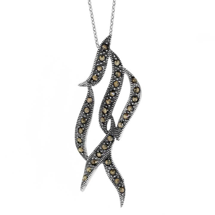 Nova Marcasite Ribbon Pendant with 18" Trace Chain and Box for wholesale by Nova Silver