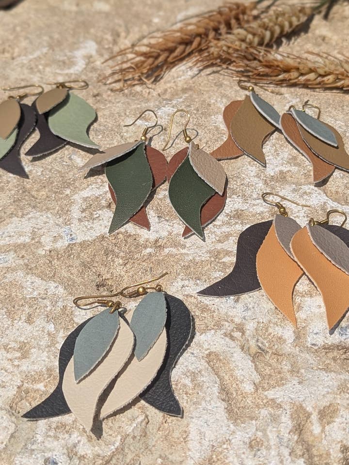 Leather Autumn Earrings for wholesale by Grain of Rice Project