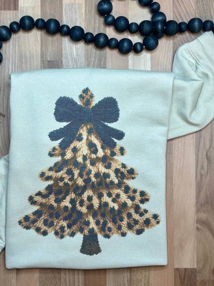 Faux Yarn Leopard Christmas (SUBLIMATION TEE OR SWEATSHIRT) for wholesale by Pink August