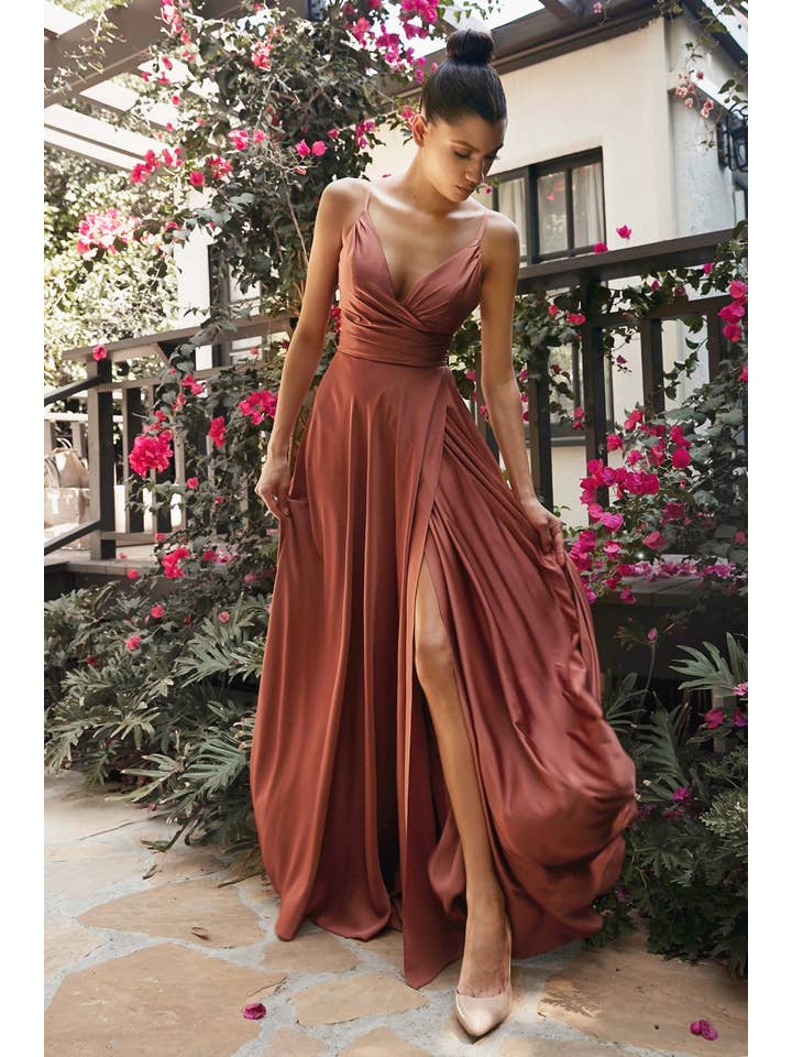Ladivine by Cinderella Divine - Wholesale Gown - Women's - Soft Satin A-Line Sweatheart Neckline With Slit