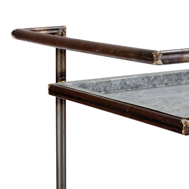 Percy Galvanized Metal Bar Cart in Gray & Black for wholesale on Faire