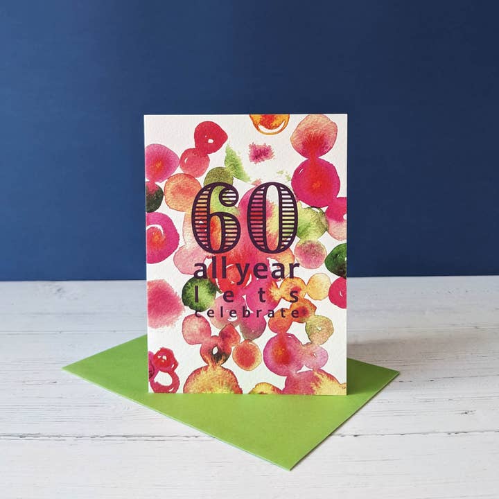 Carte de vœux - Milestone Swirls '60' pour la vente par Sarah Patel Design