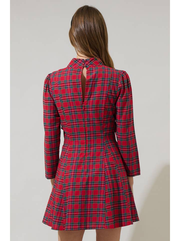 Red Multi Arvada Plaid Padma Bow Mini Dress for wholesale on Faire