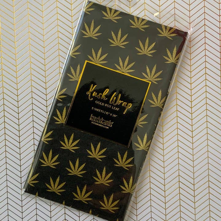 KushKards - Wholesale Gift Bag - Black & Gold Pot Leaf Print Luxury Gift Bag