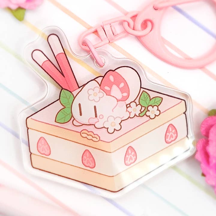 Strawberry Cake Nekoblob 2in Acrylic Charm for wholesale by mirupiico