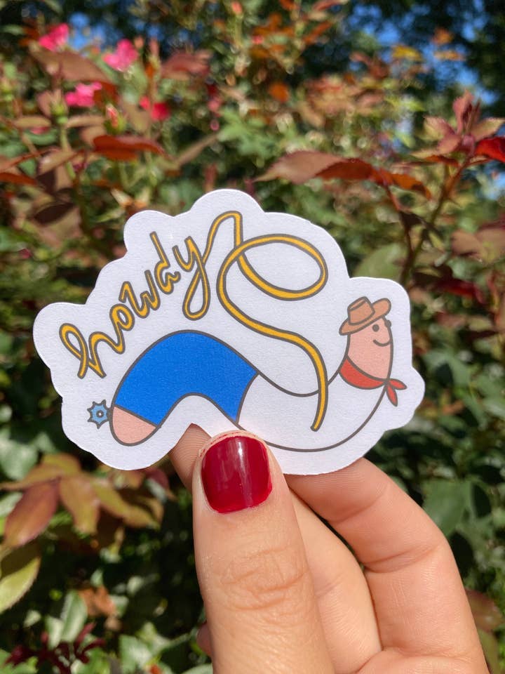 Cowboy Worm Sticker | Howdy Worm Sticker | Cute Work Sticker | Earthworm Sticker | Funny Handmade Stickers | Shop Frankie Sue for wholesale by Frankie Blue