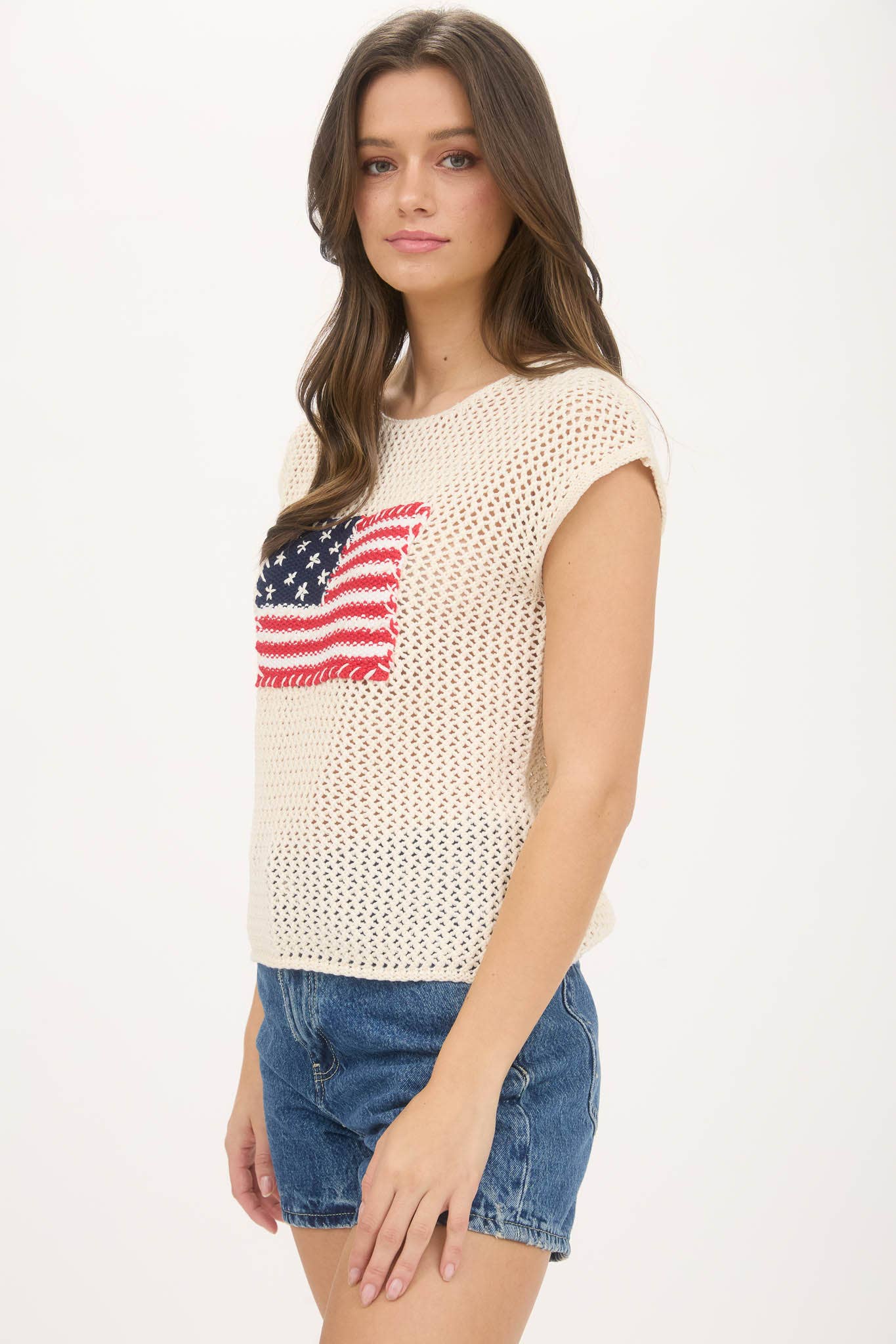 Blu Pepper - Wholesale Knit Sweater - Women's - AMERICAN FLAG CROCHET KNIT SWEATER TOP7
