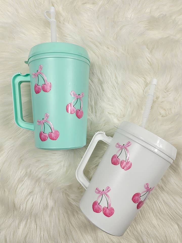 'Pink Cherry Bow' Full Wrap' Mega Trucker Mug 34oz for wholesale by Scratch Decor