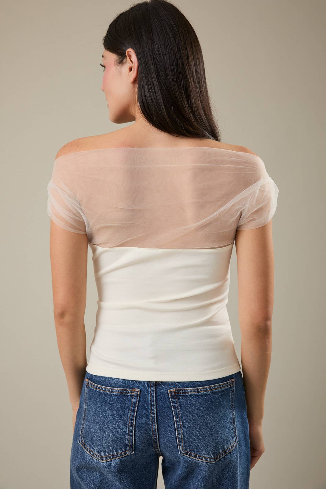 Sunday Edition - Wholesale Blouse - Women's - MESH & PONTI MIX DRAPE TOP12