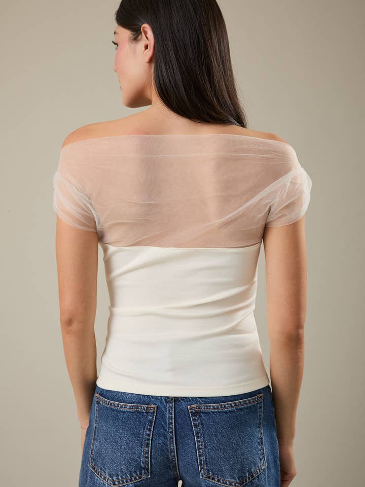 Sunday Edition - Wholesale Blouse - Women's - MESH & PONTI MIX DRAPE TOP12