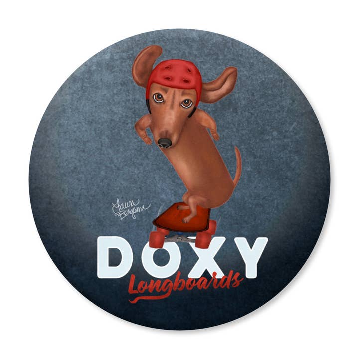 Aimant pour chien Teckel, Doxy Longboards pour la vente par Laura Bergsma Studio