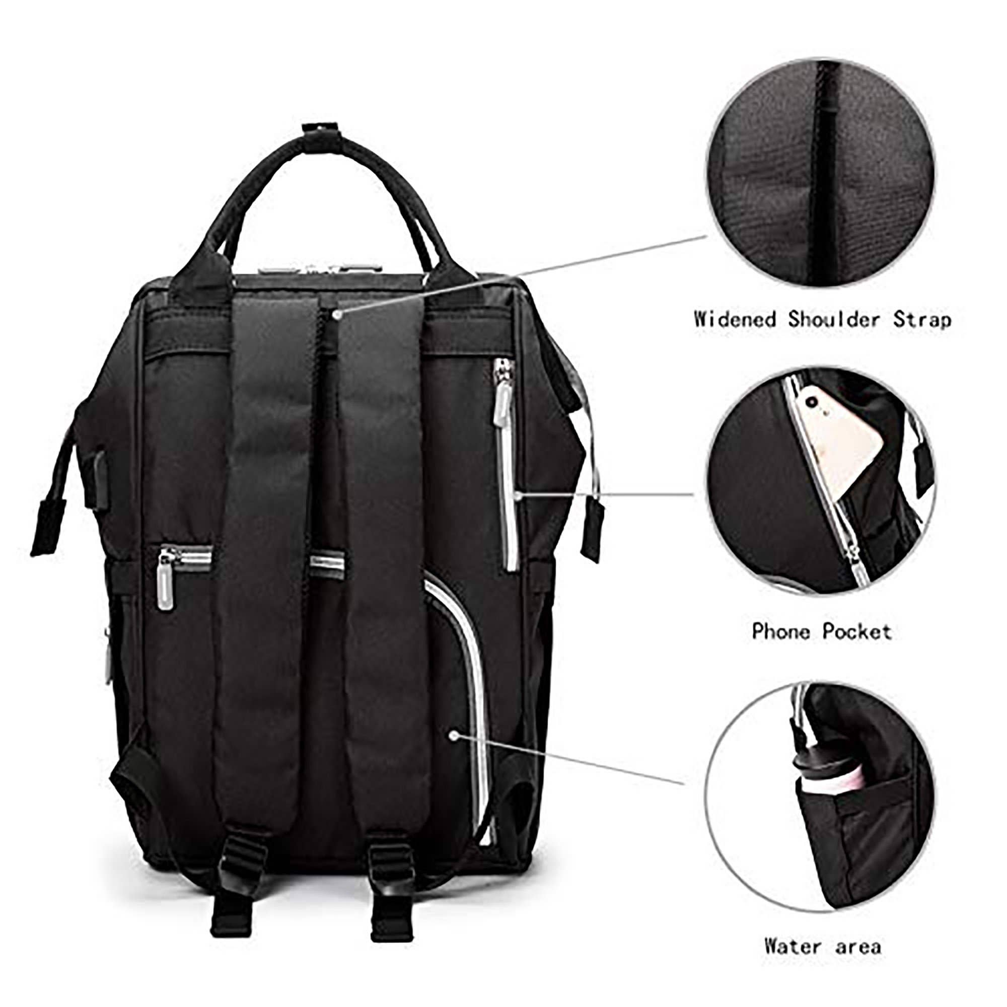 Milky Chic – wholesale Skötväska - Baby – Tillbaka till svart mamma blöja väska3