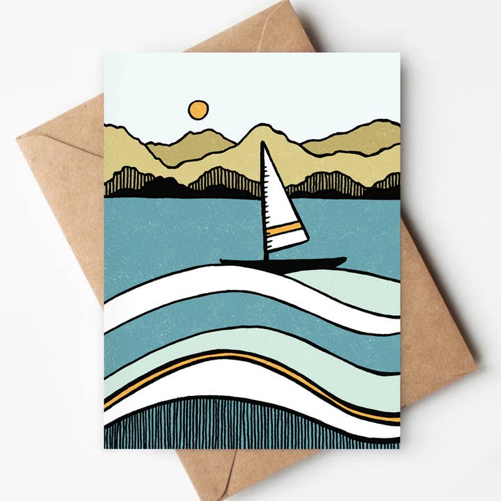 Boat In Harbour Eco-friendly Card - Blank Everyday Note for wholesale by Jenna's Doodles