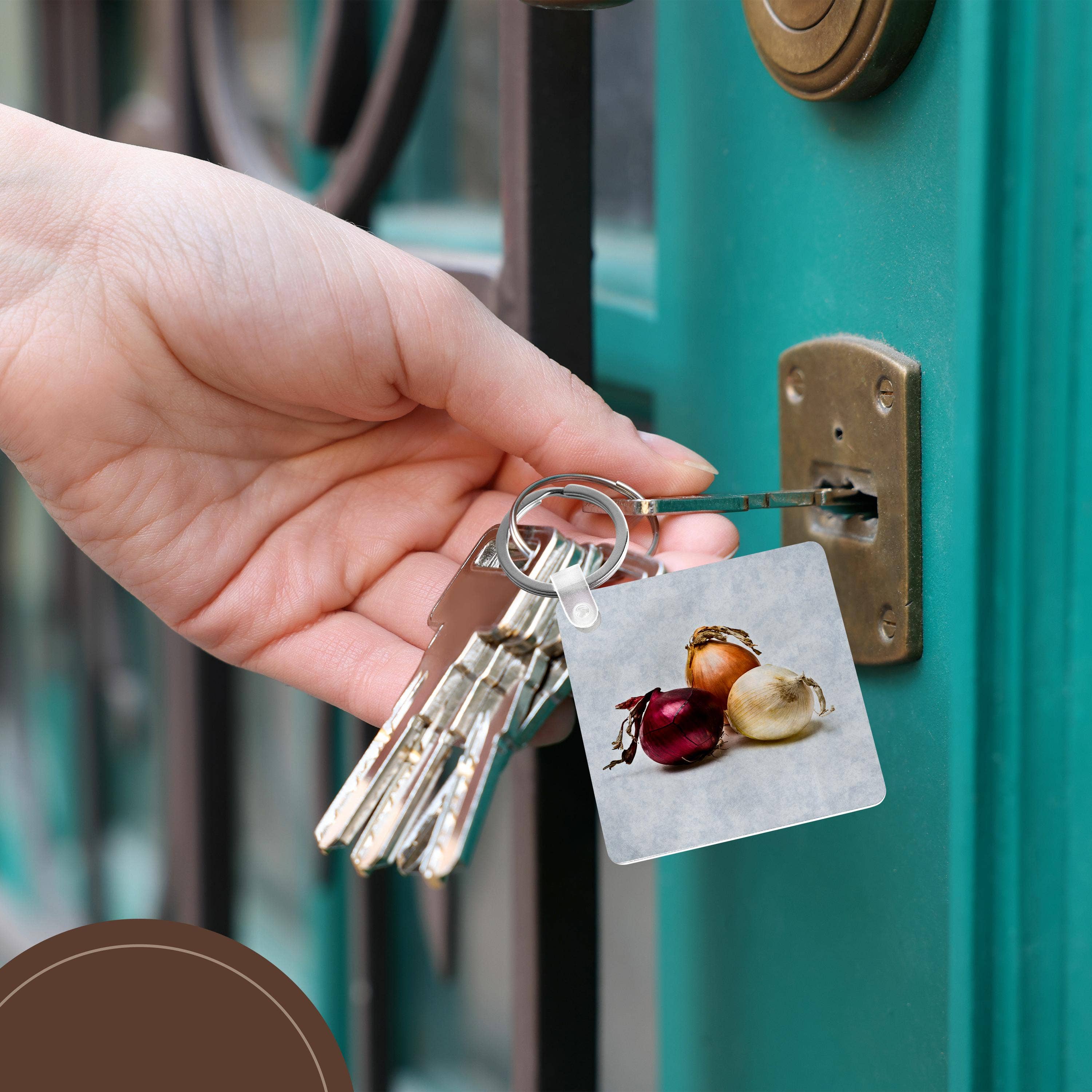 3dRose – wholesale Keychain – Unisex – 3dRose, White, red, brown onions, silver color background, Key Chain5