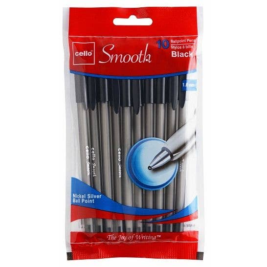 Cello Smooth 10pk Ball Point Pens, Black C/P 72 for wholesale by GreatBuy.com