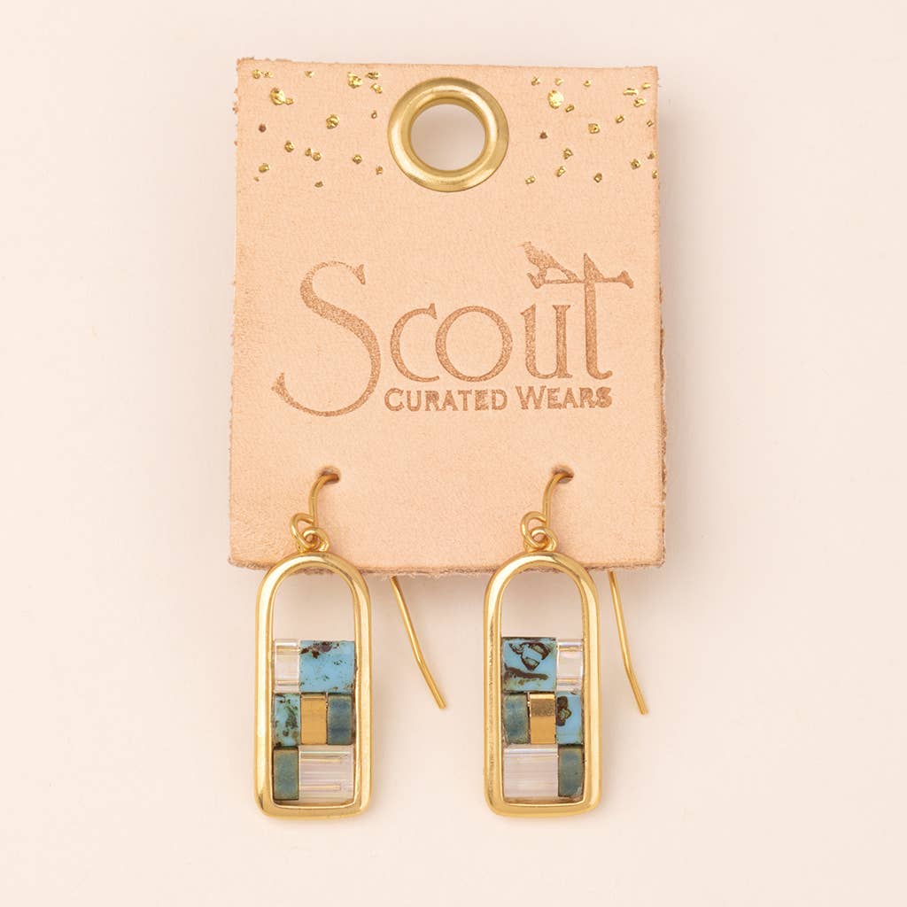Scout Curated Wears - Wholesale Dangle Earrings - Good Karma Miyuki Frame Earring - Turquoise/Gold1