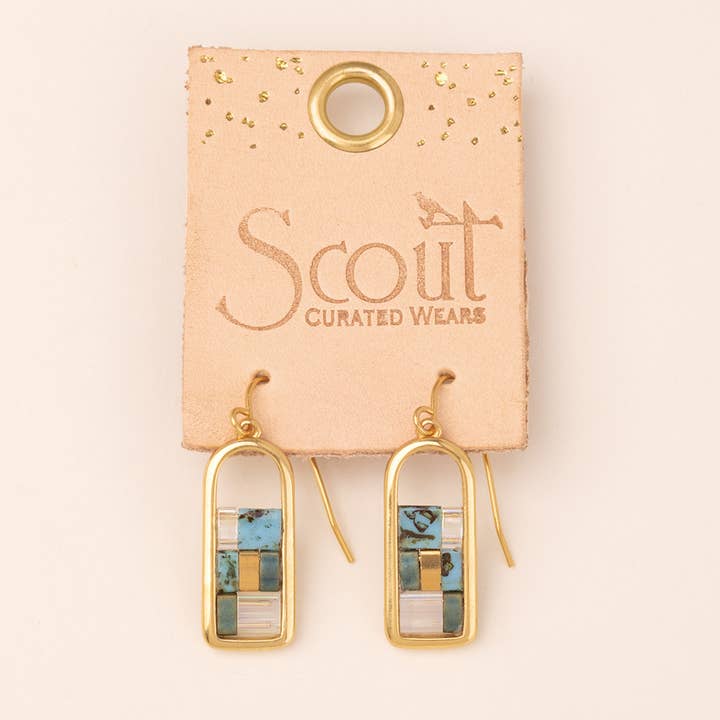 Scout Curated Wears - Wholesale Dangle Earrings - Good Karma Miyuki Frame Earring - Turquoise/Gold1