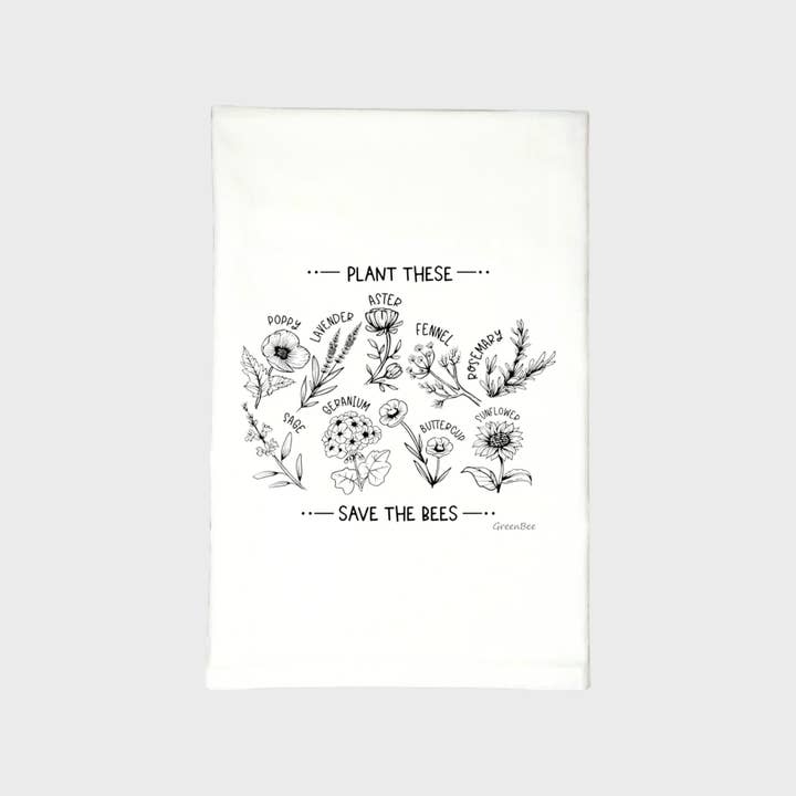 Save Bees Dish Towel | Tea Towels | Floral Kitchen Towels for wholesale by Green Bee Tea Towels