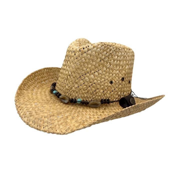 Jacaru 1818D Stro Cowboyhoed met Turquoise kralen voor wholesale door Jacaru Australia