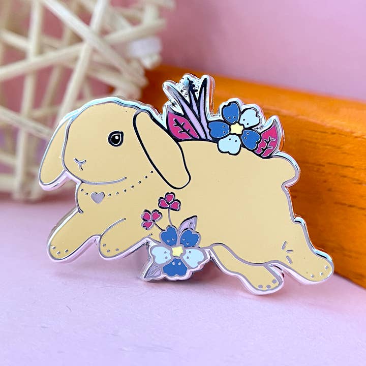 Tan Lop Bunny Enamel Pin, Rabbit Enamel Pin for wholesale by The Crowned Rabbit