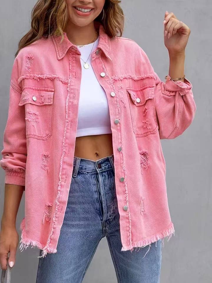 Masyal - Wholesale Denim Jacket - Women's - Women's Autumn Washed Ripped Denim Jacket Long Sleeve17