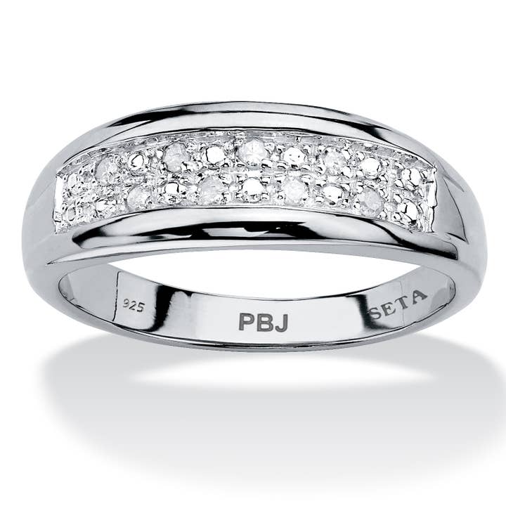 Men's Genuine Diamond Wedding Ring in Platinum-plated Silver for wholesale by PalmBeach Jewelry