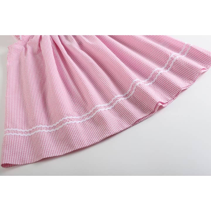 Lil Cactus - Wholesale Dress - Kids - Pink Seersucker Running Bunnies Smocked Bishop Dress2