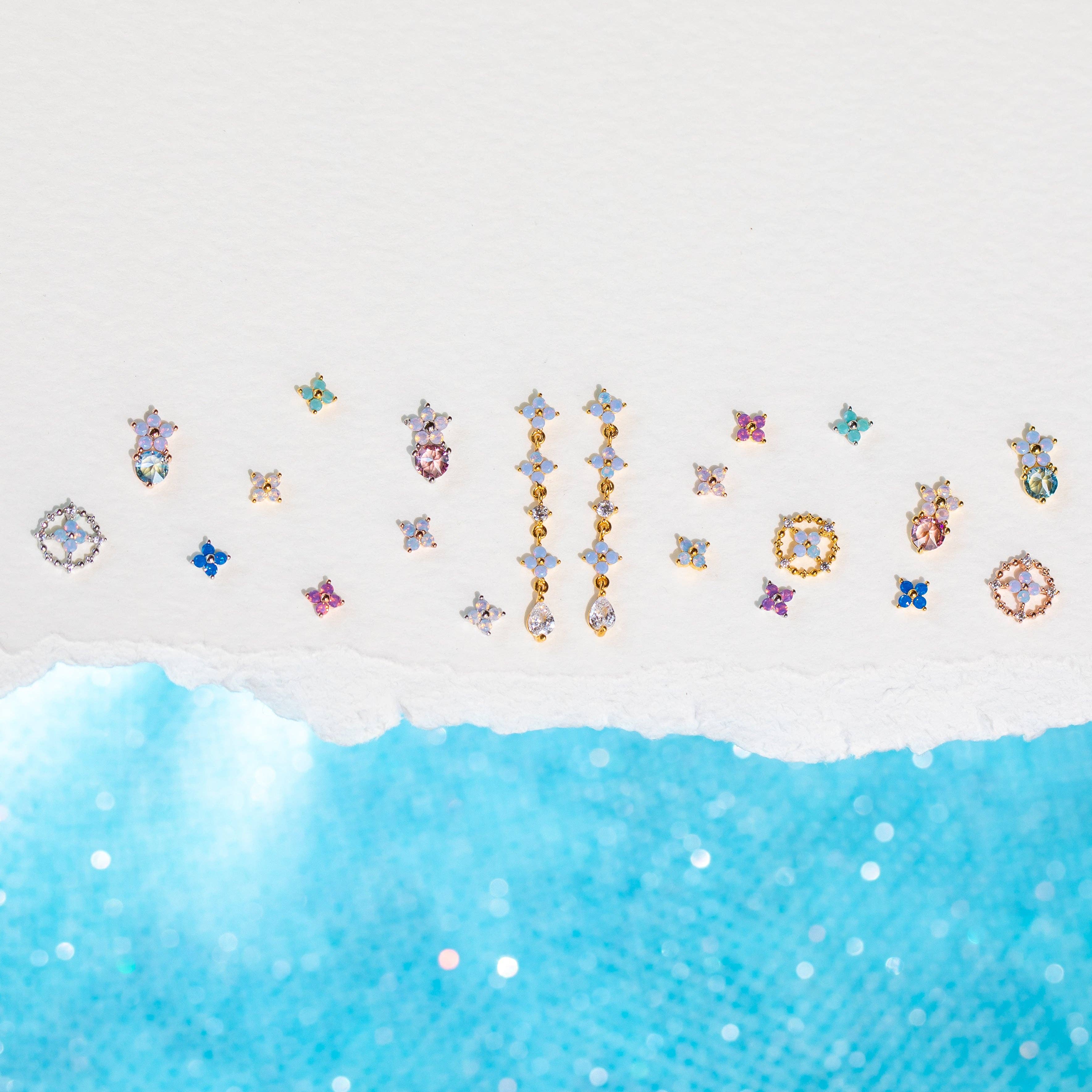 Girls Crew - Wholesale Stud/Post Earrings - Teeny Tiny Blue Blossom Studs16