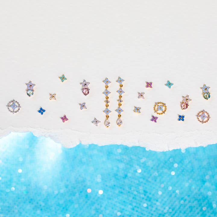 Girls Crew - Wholesale Stud/Post Earrings - Teeny Tiny Blue Blossom Studs16