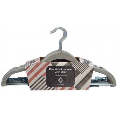 Concepts In Time - Wholesale Clothes Hangers - Concepts 10pk Velvet Flocked Hangers – With 2 Metal Clips